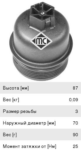 Изображение 1, 03838 Крышка RENAULT Laguna фильтра масляного METALCAUCHO