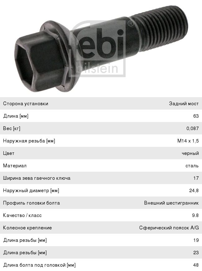 Болт колеса MERCEDES M14x1.5 FEBI