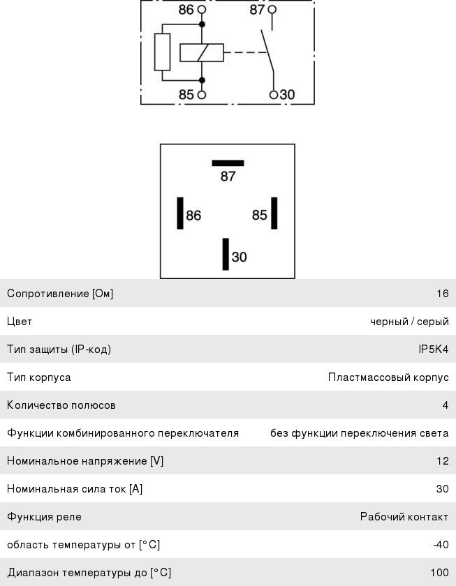 Реле электромагнитное 12V 4-х контактное 30А BOSCH