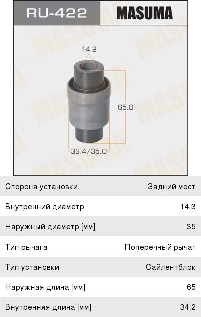 Изображение 1, RU-422 Сайлентблок NISSAN Elgrand (02-10) рычага заднего поперечного MASUMA