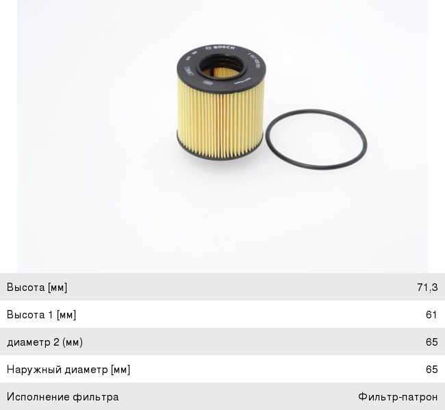 Фильтр масляный VW Polo (02-09) AUDI A3 (03-13) (1.41.6) SKODA Octavia (04-08) (1.6) BOSCH