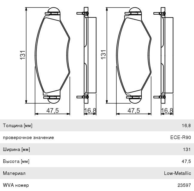 Колодки тормозные PEUGEOT 206, SW (01-) передние (без АБС) (4шт.) BOSCH