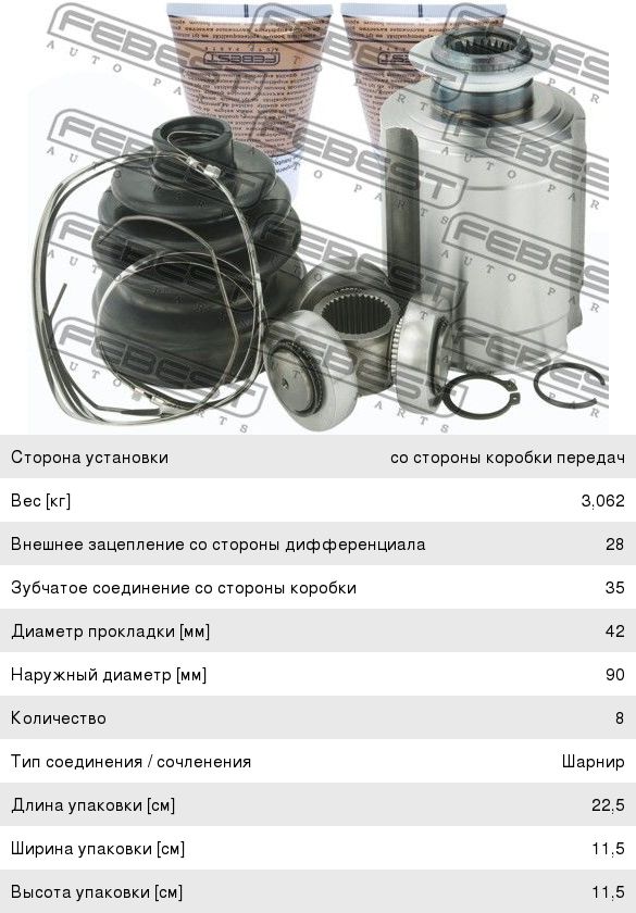 Изображение 1, 1211-DMRH ШРУС внутренний HYUNDAI Santa Fe (13-) правый FEBEST