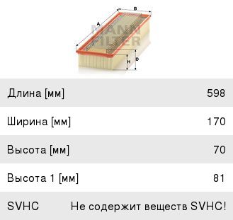 Изображение 1, C60345 Фильтр воздушный MERCEDES LK (94-), Vario(96-) VW T2(86-94) MANN