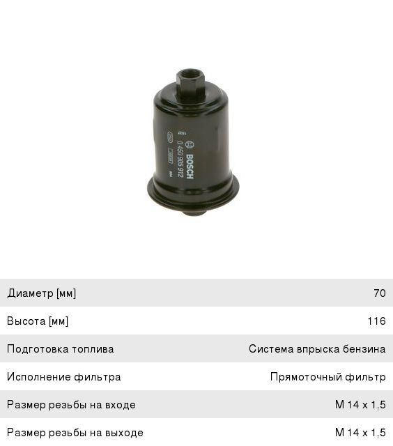 Фильтр топливный HYUNDAI Starex H-1 (98-) (2.4), Sonata (94-) (1.82.0) BOSCH