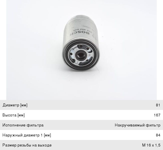Фильтр топливный HYUNDAI Verna, Getz, Starex H-1, Matrix, Santa Fe (дв.В4CB) (CRDI) BOSCH