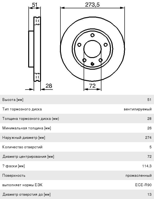Диск тормозной MAZDA MPV (99-06), Xedos 9 (93-01) передний (1шт.) BOSCH