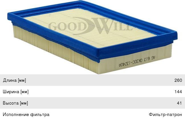 Изображение 1, AG613 Фильтр воздушный KIA Rio (00-) GOODWILL