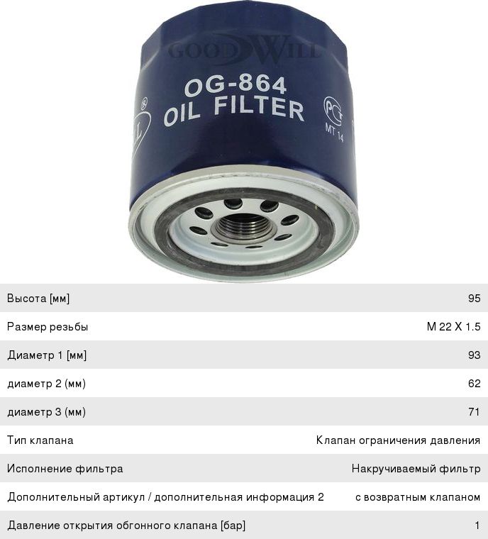 Изображение 1, OG864 Фильтр масляный MAZDA GOODWILL