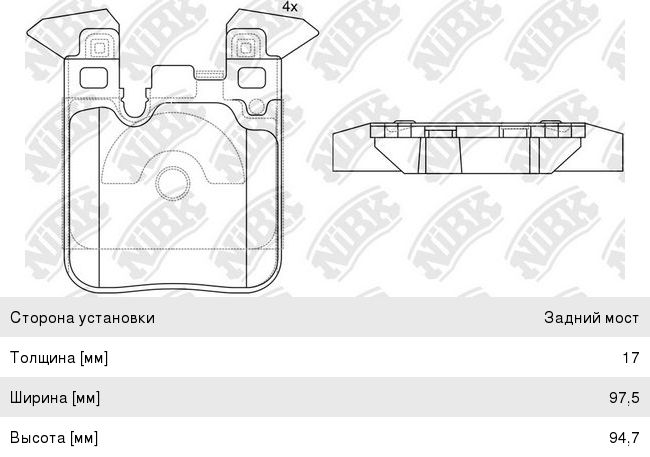 Колодки тормозные BMW 1 (E81) задние (4шт.) NIBK