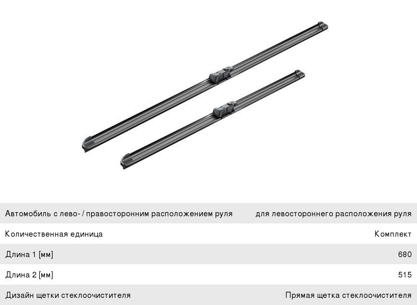 Щетка стеклоочистителя AUDI A8 (09-) 680515мм комплект Aerotwin BOSCH