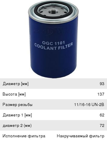 Изображение 1, OGC1101 Фильтр охлаждающей жидкости KOMATSU (водяной) GOODWILL