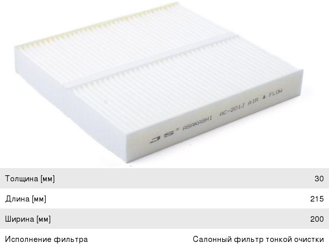 Изображение 1, AC201J Фильтр воздушный салона NISSAN Sunny (98-04) JS ASAKASHI