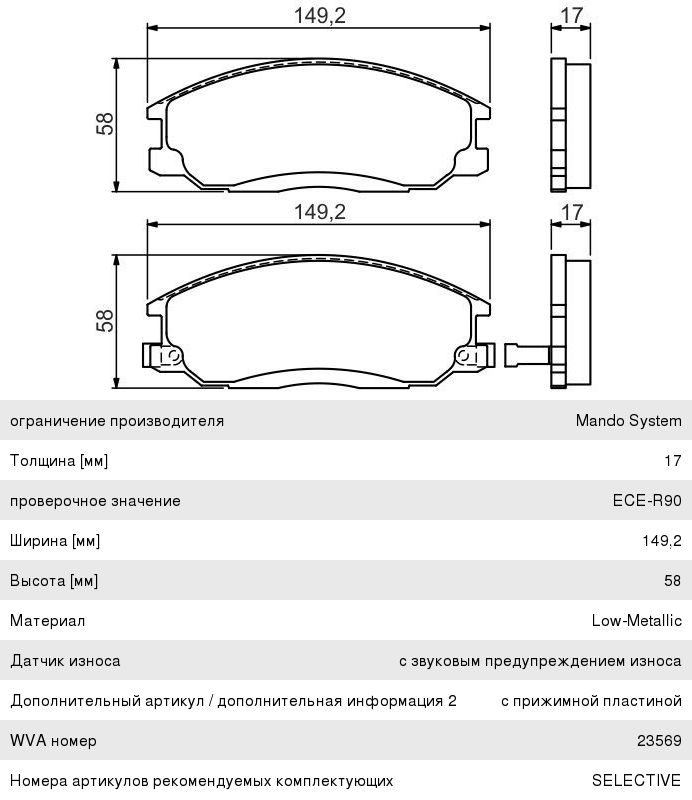 Колодки тормозные HYUNDAI Santa Fe (00-05), Trajet (99-) KIA Sorento передние (4шт.) BOSCH
