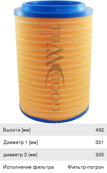 Изображение 1, AG1093 Фильтр воздушный VOLVO FH16 (93-) GOODWILL