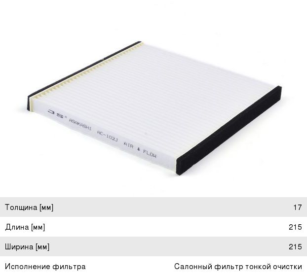 Изображение 1, AC102J Фильтр воздушный салона TOYOTA Yaris (03-) JS ASAKASHI