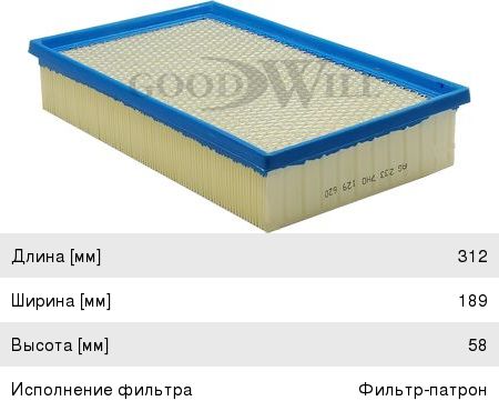 Изображение 1, AG233 Фильтр воздушный VW Multivan 5 (03-09) GOODWILL