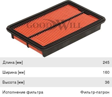 Изображение 1, AG425 Фильтр воздушный BMW 5 (E39) (2.5D) GOODWILL