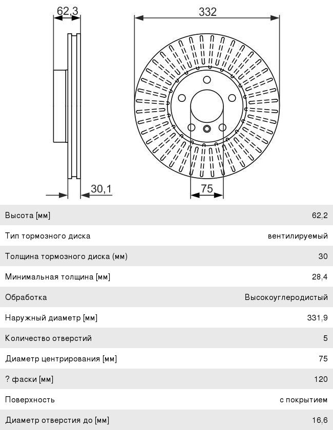 Диск тормозной BMW X5 (E70), X6 (E71, E72) передний (1шт.) BOSCH