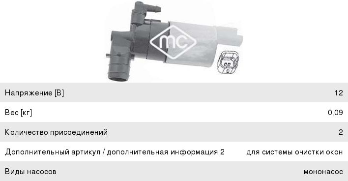 Изображение 1, 02072 Насос омывателя RENAULT Sandero (09-) стекла ветрового METALCAUCHO