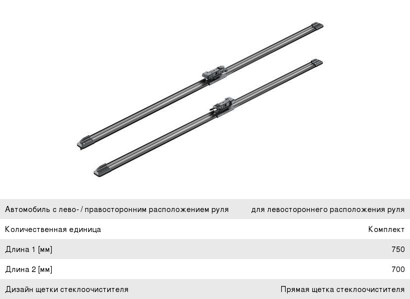 Щетка стеклоочистителя FORD Tourneo (12-) 750700мм к-т Aerotwin (Уценка:порвана упаковка) BOSCH