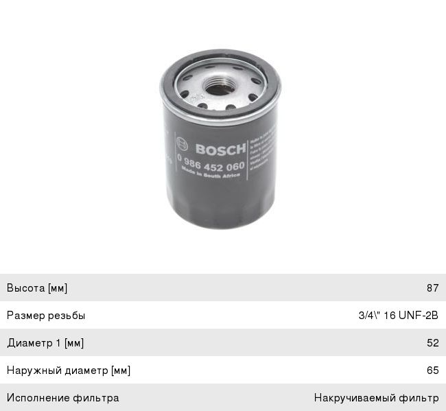 Фильтр масляный NISSAN Micra (92-10) (1.01.2-1.4), Primera (90-98) (2.0) BOSCH