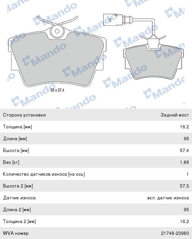 Колодки тормозные RENAULT Trafic (01-) задние (4шт.) MANDO