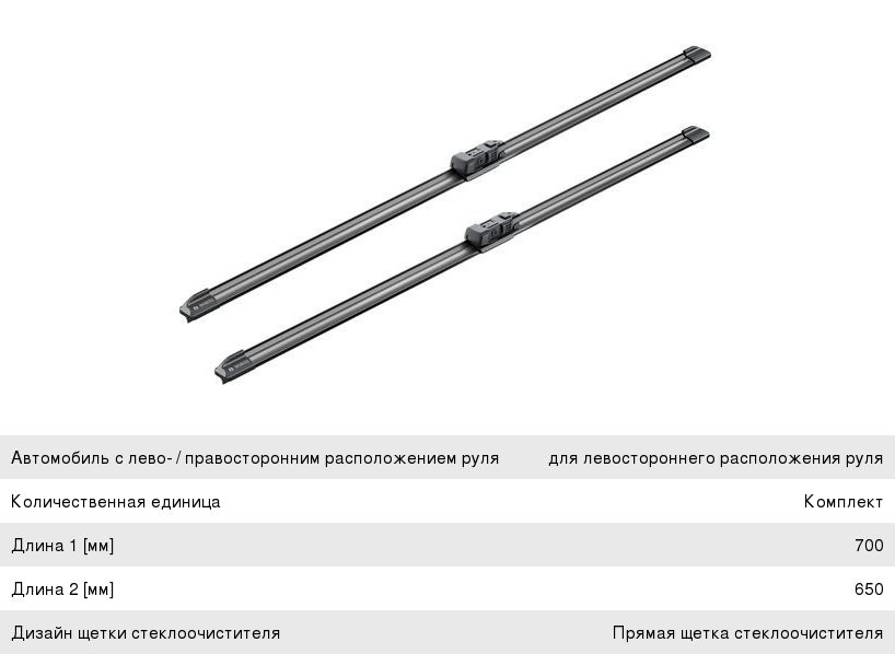Щетка стеклоочистителя VW Crafter (16-) комплект BOSCH