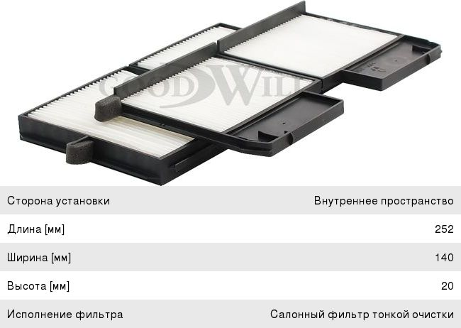 Изображение 1, AG2532KCF Фильтр воздушный салона TOYOTA Camry (96-01) GOODWILL