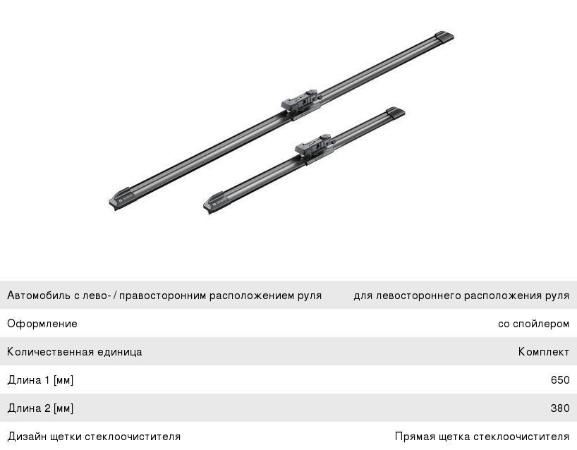 Щетка стеклоочистителя OPEL Corsa D 650380мм комплект Aerotwin BOSCH