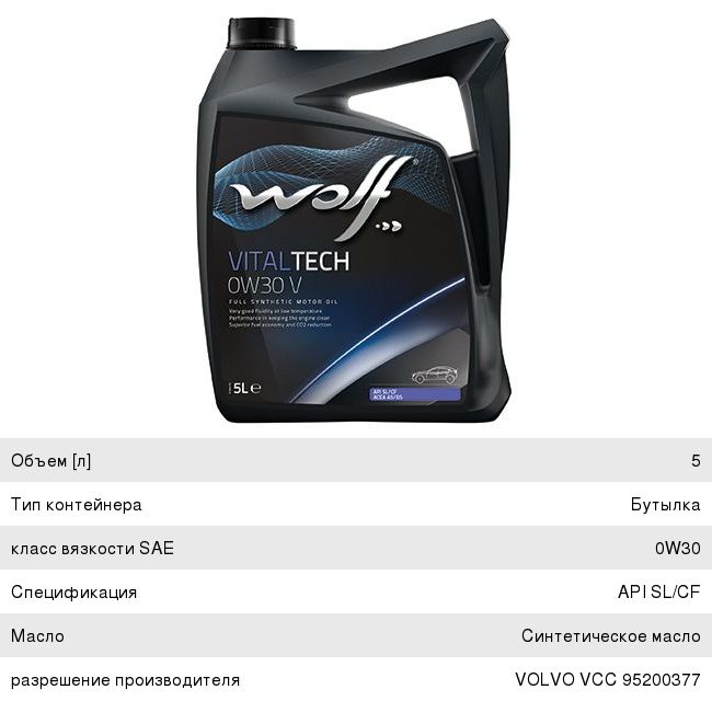 Изображение 1, 8324260 Масло моторное WOLF VITALTECH V SN/CF/A5/B5 0W30 синт.5л