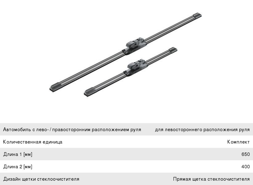 Щетка стеклоочистителя LEXUS NX 650400мм комплект Aerotwin BOSCH