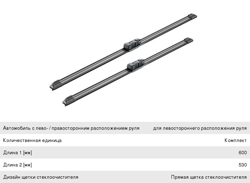 Щетка стеклоочистителя VW Tiguan (08-) 600530мм комплект Aerotwin (Уценка:порвана упаковка) BOSCH