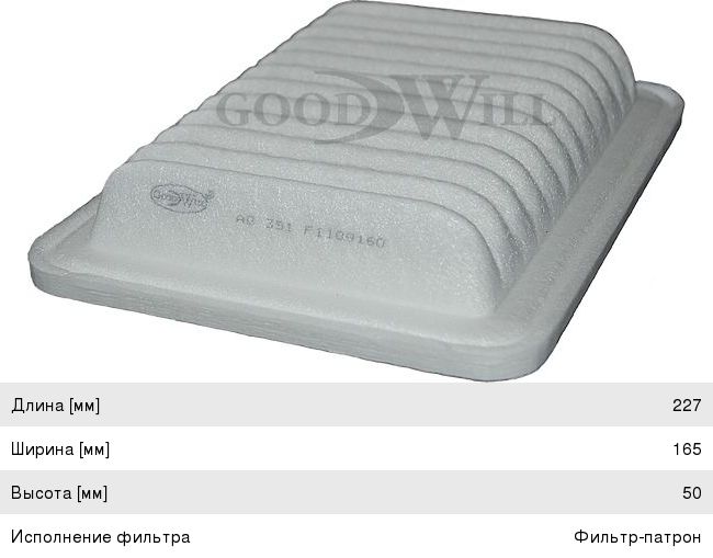 Изображение 1, AG351ECO Фильтр воздушный LIFAN Smily GOODWILL