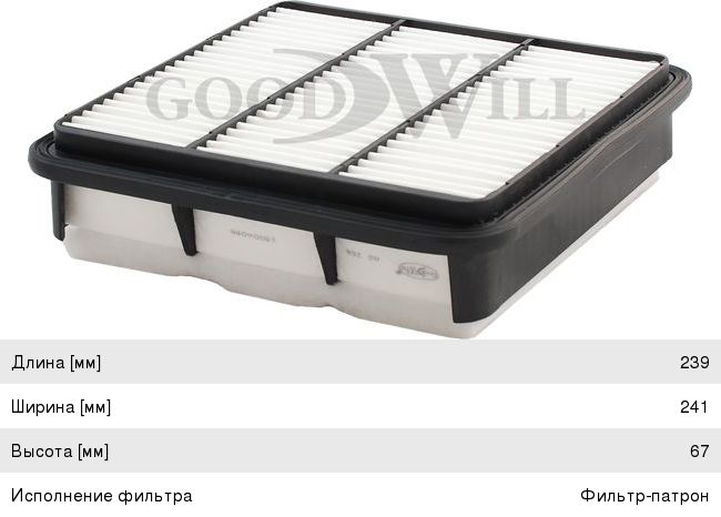 Изображение 1, AG268 Фильтр воздушный MITSUBISHI GOODWILL