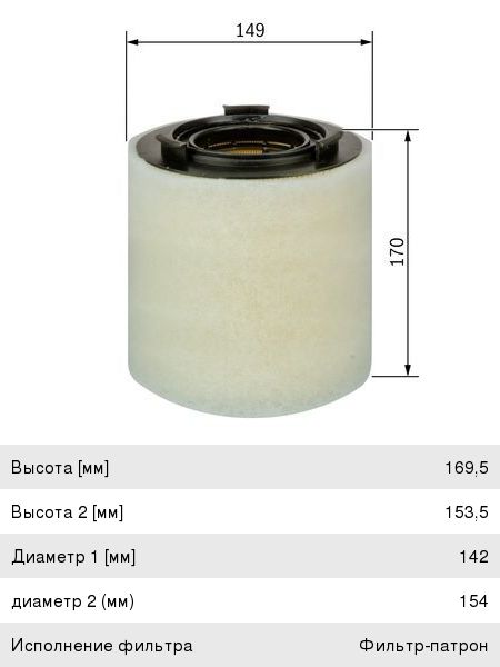 Фильтр воздушный VW Polo (TDI) AUDI A1 (TDI) SEAT Ibiza (TDI) SKODA Fabia (TDI) BOSCH