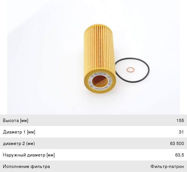 Фильтр масляный BMW 1 (E87), 3 (E90, E46), 5 (E60), 7 (E65), X3 (E83) (TDI) BOSCH