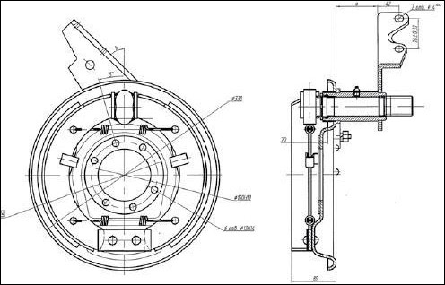 Чертеж колодочного тормоза в сборе.